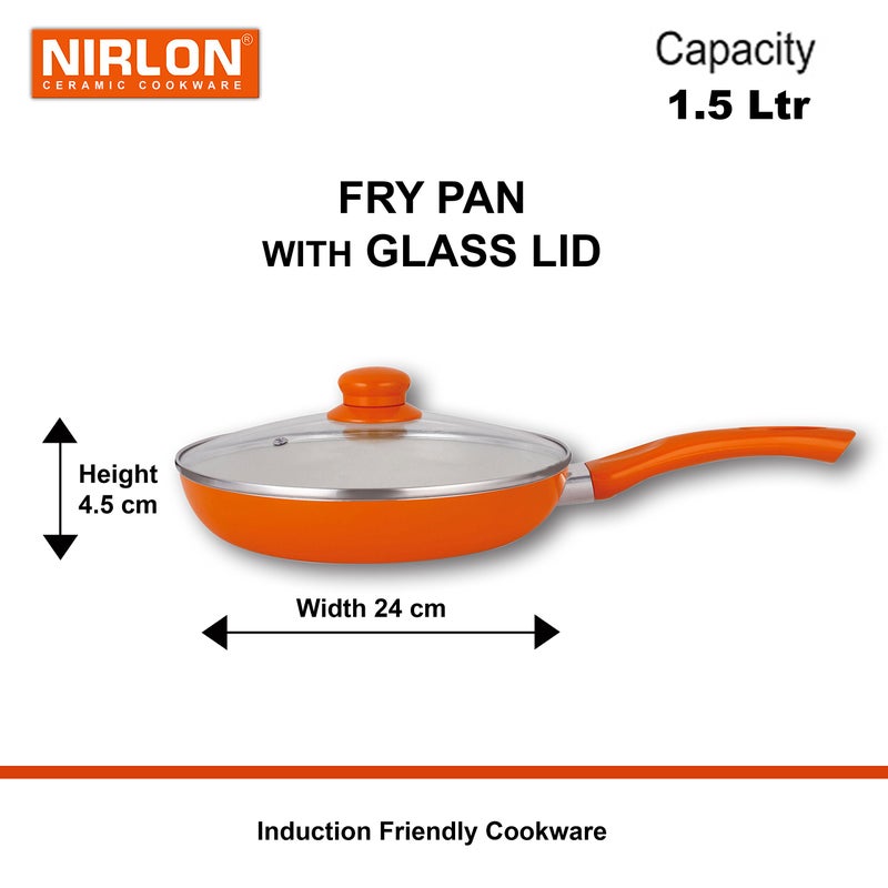 NIRLON New Reinforced 4 Layer Ceramic Coating Non Stick Induction Frying Pan with Glass Lid, Beige & Orange (Aluminium, Stainless Steel, Bakelite, Glass) Brown/Orange Colour May Vary - Image 2
