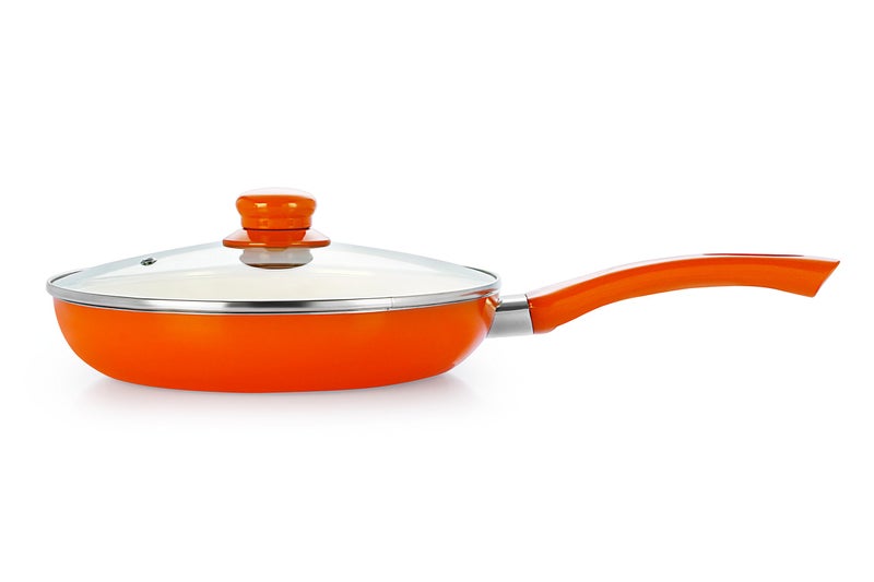NIRLON New Reinforced 4 Layer Ceramic Coating Non Stick Induction Frying Pan with Glass Lid, Beige & Orange (Aluminium, Stainless Steel, Bakelite, Glass) Brown/Orange Colour May Vary - Image 4