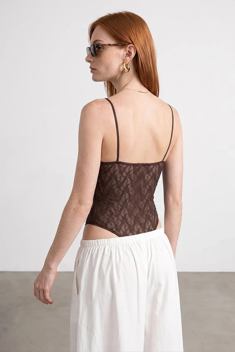 DILVIN Lace Sleeveless Bodysuit Blouse