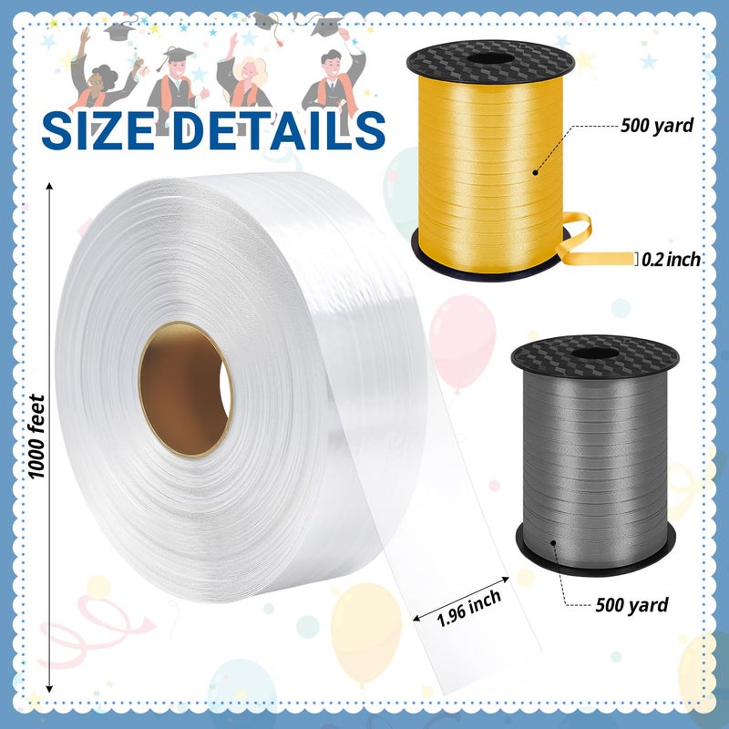 KVCSYAW Candy Lei Poly Tubing, 2 Inch x 1000 ft Clear Graduation Candy Lei Making Kit with 2 Rolls 500 YD Ribbon, Clear Shipping Poly Tubing for DIY Graduation Wreaths Packing Snacks - Image 2