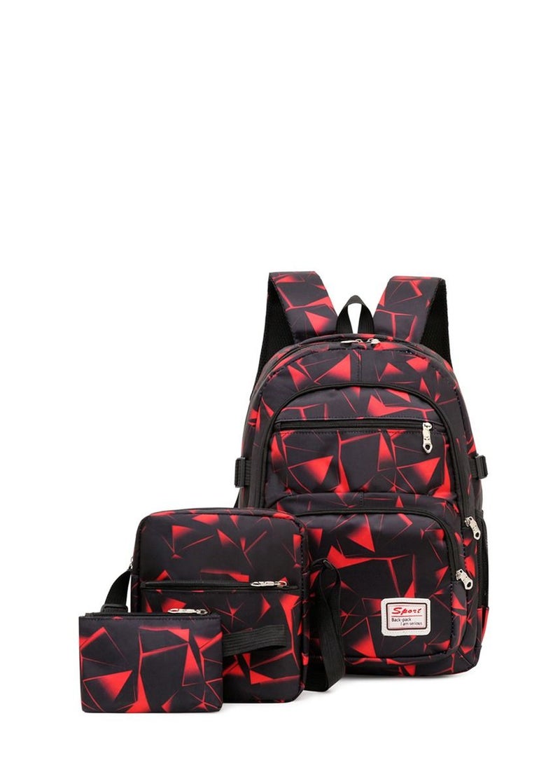 SPORT مجموعة حقائب مطبوعة مكونة من 3 قطع باللونين الأحمر والأسود - Image 1