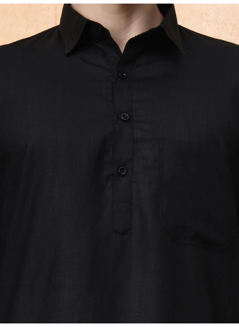Devoiler Mens Black Cotton Pathani Kurta set - Image 2