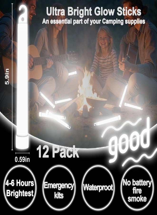 TFengfly 12 pk White Ultra Bright Glow Sticks Bulk, Glow in the Dark 6 inch Emergency Light Stick, Vibrant Colors Light Up Sticks for Hurricane Supplies Camping Survival fishing 4th of July Party (White) - Image 2