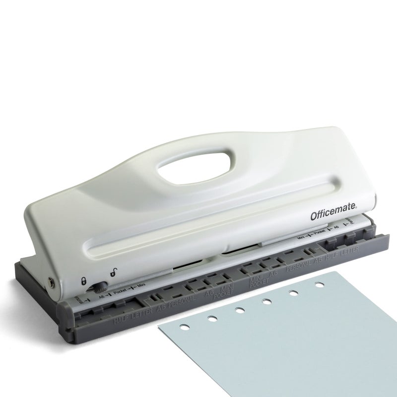 Officemate Adjustable 6Hole Punch for Planners and Binders 8 Sheet Capacity White 90162