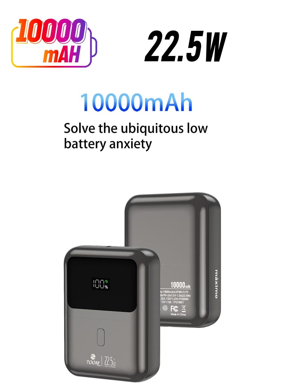 زوم بلس ZOOM PLUS ZP10 10000mAh باور بانك فائق الصغر مع 22.5 واط PD وشحن سريع 3.0 