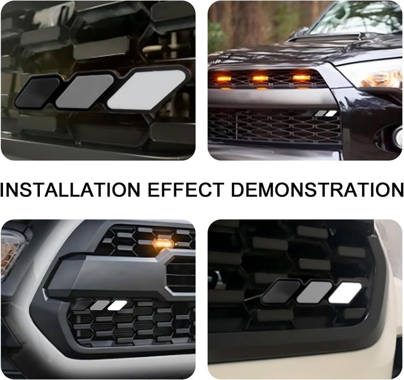 Neferta 1 PC Car Front Grille Badge, 4.7" x 0.98" Three-Color Personalized Diamond-Shaped Decoration, ABS Anti-Rust Center Mesh Sign, Compatible with 4Runner Tacoma Tundra (Black & Gray & White) All budget friendly options - Image 5