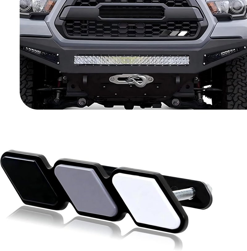 Neferta 1 PC Car Front Grille Badge, 4.7" x 0.98" Three-Color Personalized Diamond-Shaped Decoration, ABS Anti-Rust Center Mesh Sign, Compatible with 4Runner Tacoma Tundra (Black & Gray & White) All budget friendly options - Image 1