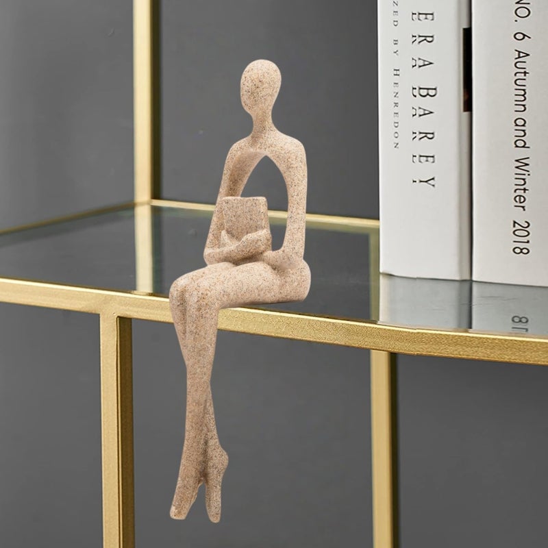 Prettidecor Gold Home Decor Thinker Statue Accents, Set of 3 Thinker Sculptures Office Decor Modern Abstract Resin Decoration on Shelf Table Desk for Living Room Office Bedroom Bookshelf Decor (Large Sandstone) - Image 3