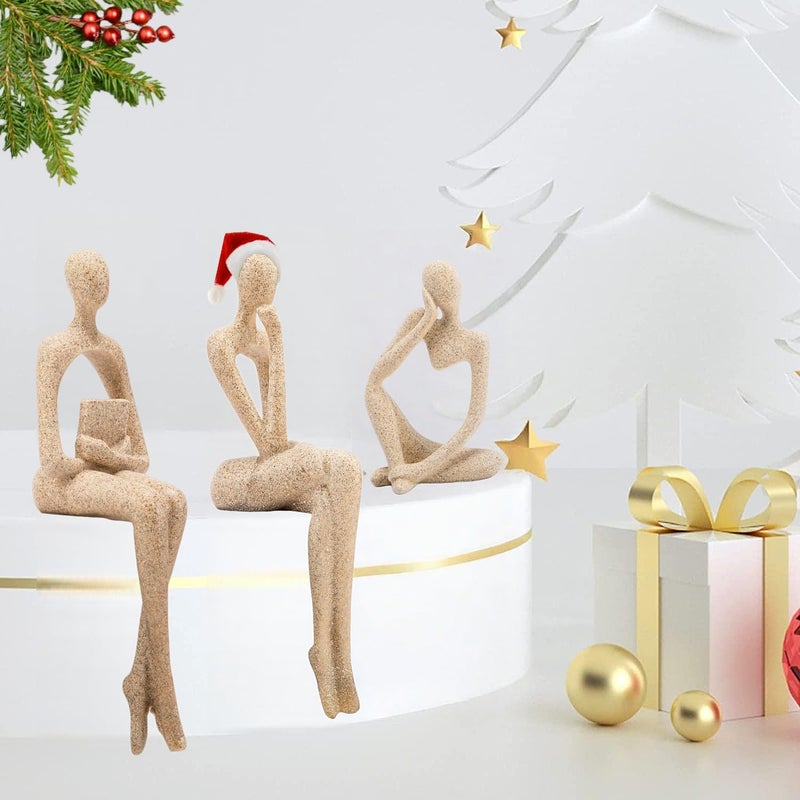 Prettidecor Gold Home Decor Thinker Statue Accents, Set of 3 Thinker Sculptures Office Decor Modern Abstract Resin Decoration on Shelf Table Desk for Living Room Office Bedroom Bookshelf Decor (Large Sandstone) - Image 5
