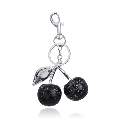 SORGERLY Black Cherry Bag Charm Keychain - Cute Purse Handbag Fruit Accessories - Beautiful Birthday Gift for Women (Black) - Image 1