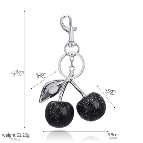 SORGERLY Black Cherry Bag Charm Keychain - Cute Purse Handbag Fruit Accessories - Beautiful Birthday Gift for Women (Black) - Image 2