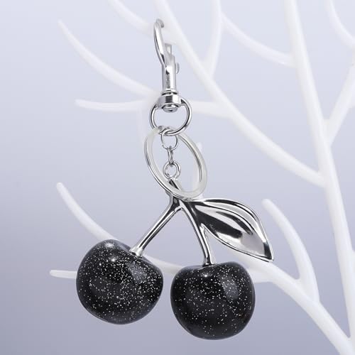 SORGERLY Black Cherry Bag Charm Keychain - Cute Purse Handbag Fruit Accessories - Beautiful Birthday Gift for Women (Black) - Image 5
