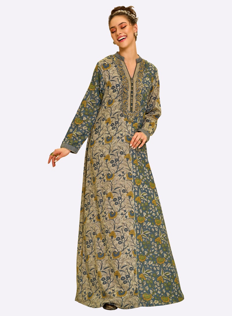 Sara Arabia جلابية سارة العربية بتصميم ثنائي اللون مع زهور - Image 1