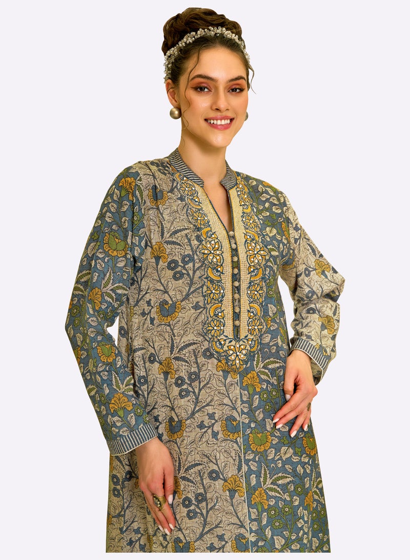 Sara Arabia جلابية سارة العربية بتصميم ثنائي اللون مع زهور - Image 3