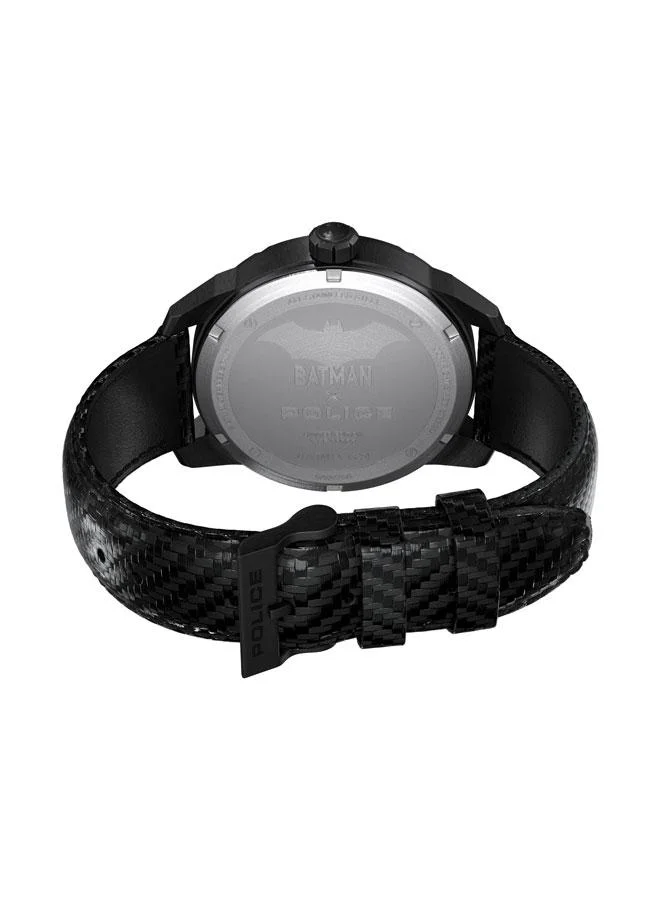 بوليس Boys' The Bat 45mm Men's Watch with Brushed Black Carbon Fiber Dial & Genuine Leather Strap