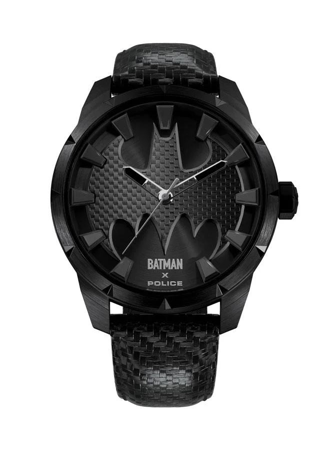POLICE The Bat 45mm Men's Watch with Brushed Black Carbon Fiber Dial & Genuine Leather Strap