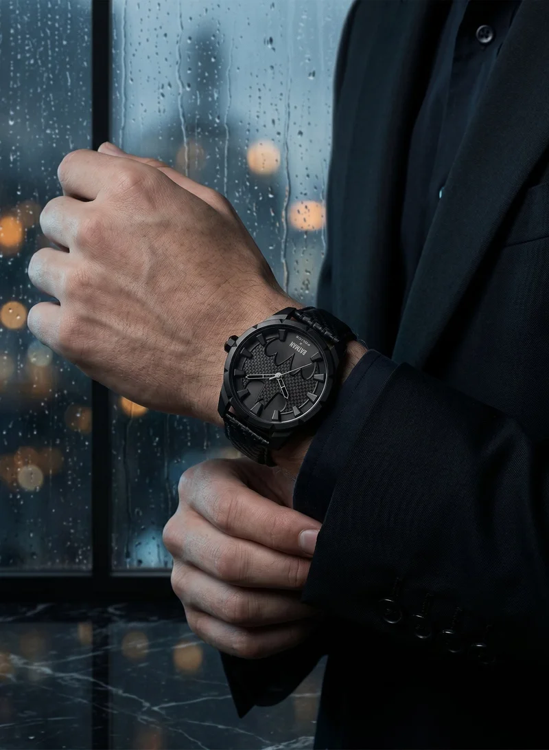 POLICE The Bat 45mm Men's Watch with Brushed Black Carbon Fiber Dial & Genuine Leather Strap