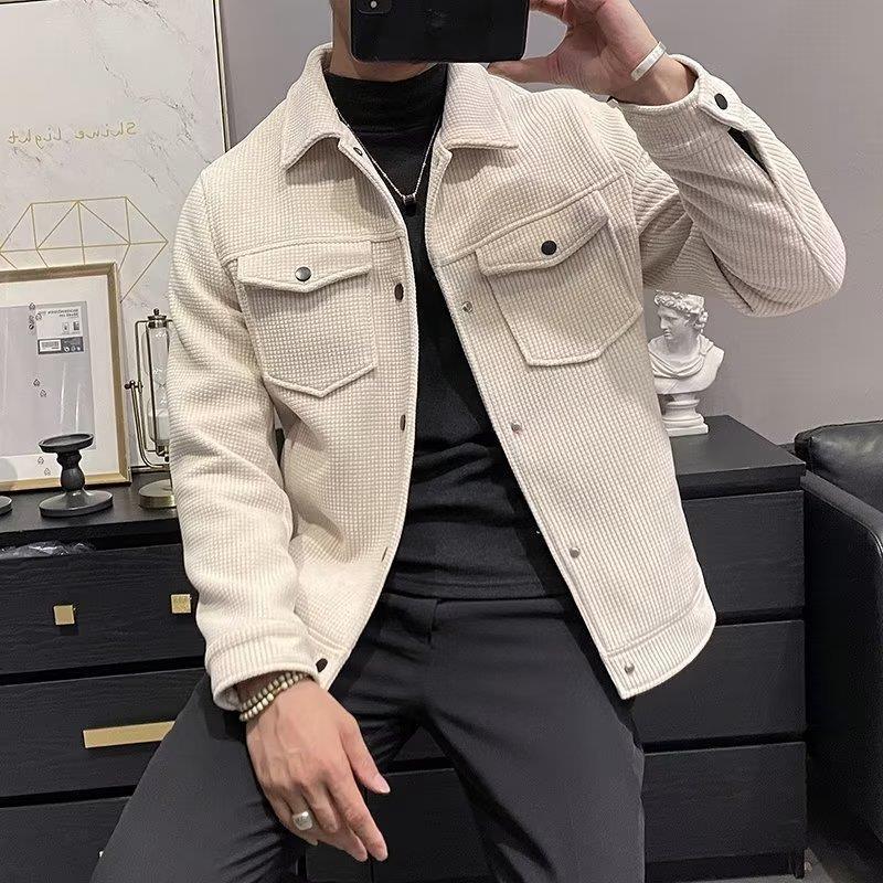 Winter woolen coat mens short lapel autumn and winter new tide brand light mature wind mens woolen jacket a generation of hair 785 black - Image 2