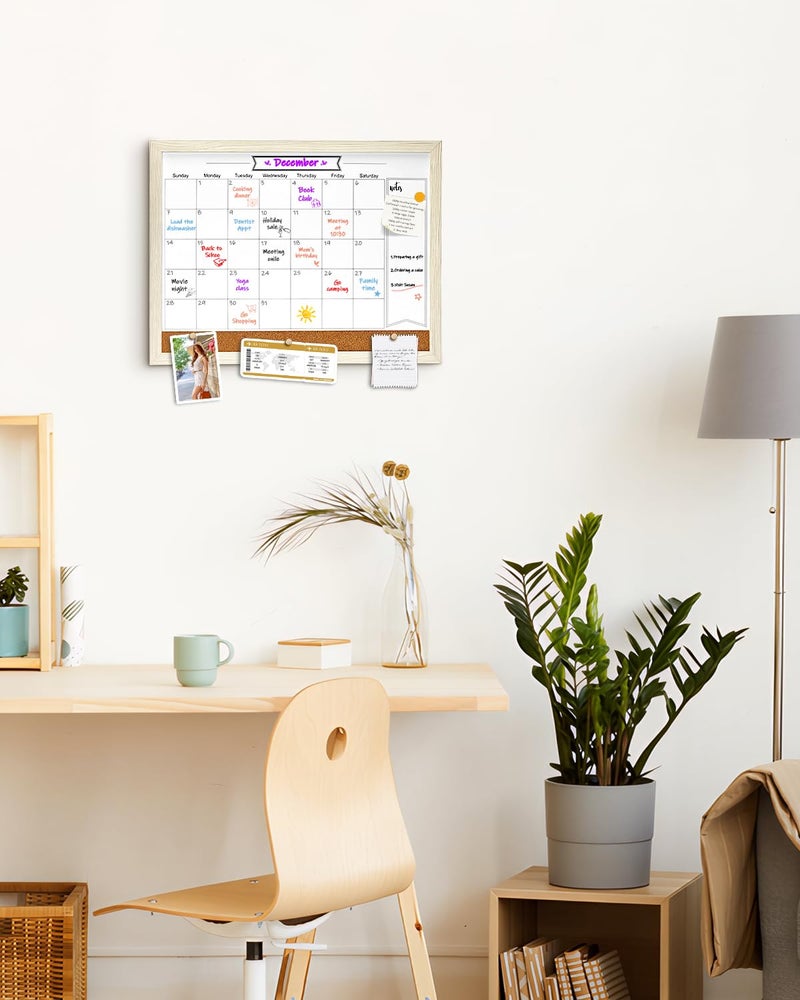 TORASO Dry Erase Calendar Whiteboard for Wall, Small Combination Magnetic Dry Erase White Board & Bulletin Board, 13" x 17"ï¼ŒWhite Frame Calendar/Cork Combo Board(WH-3343) - Image 5