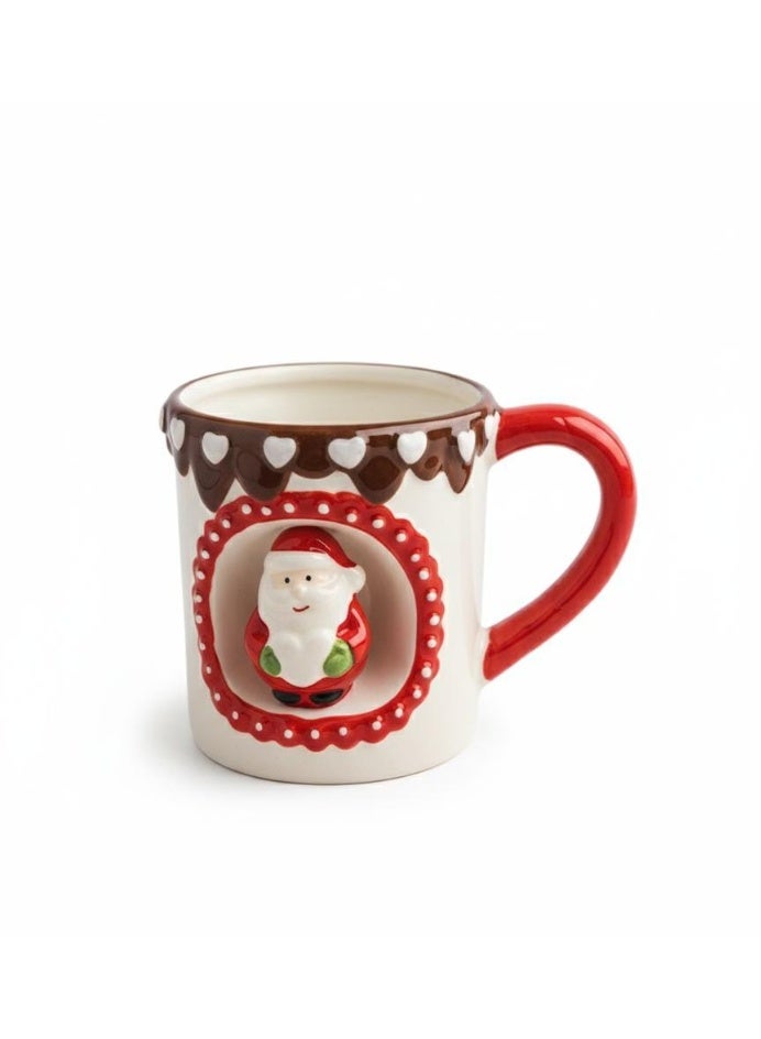 أي كي دي سي كوب سيراميك أبيض لعيد الميلاد من AKDC سعة 450 مل - تصميم تمثال سانتا ثلاثي الأبعاد مع لمسات حمراء وبنية - Image 1