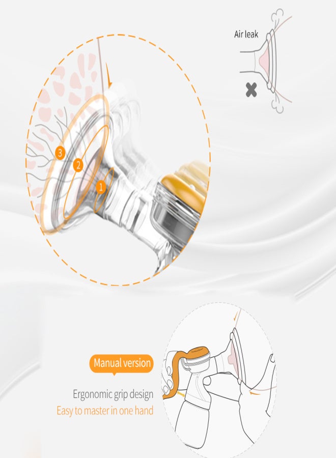 Doopser DSP-856 Manual Breast Pump Single Hand Breast Pump for Breastfeeding with 150ml Milk Bottle 110° Wide Angle Silicone Breast Shield - Image 4