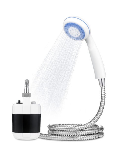 Portable Outdoor Shower, Compact Handheld Rechargeable Camping Showerhead, Pumps Water from Bucket Into Steady, Gentle Shower Stream