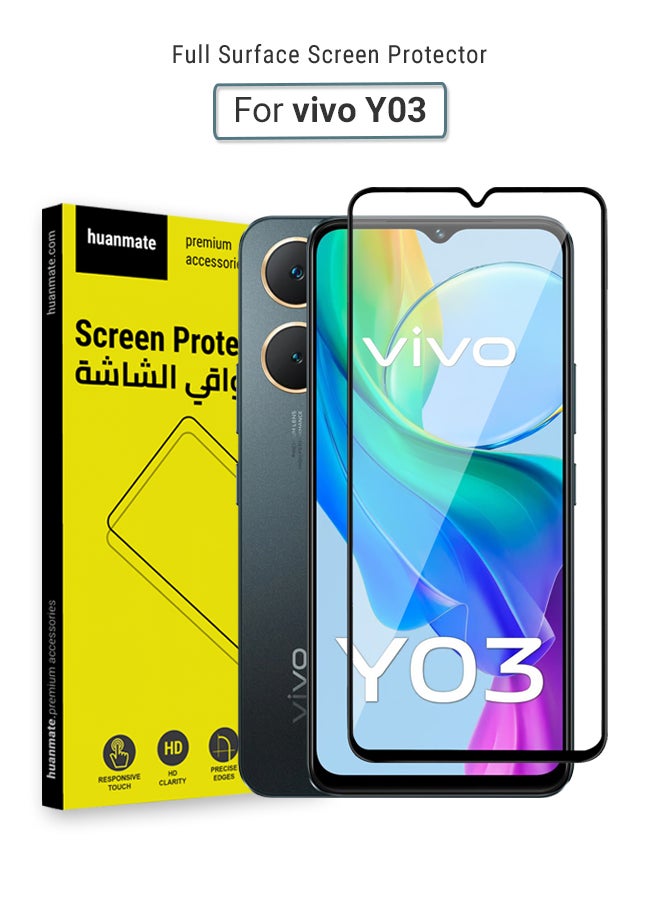 Vivo Y03 Screen Protector – Premium Edge to Edge Tempered Glass, High Transparency, Delicate Touch, Anti-Explosion, Smooth Arc Edges, Easy Installation