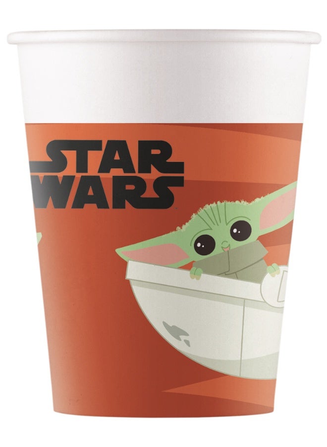 STAR WARS أكواب ورقية من حرب النجوم ماندالوريان – 200 مل عبوة من 8 بتصميم غروغو الجذاب لحفلات الأطفال والاحتفالات ذات الطابع الخاص بحرب النجوم - Image 1