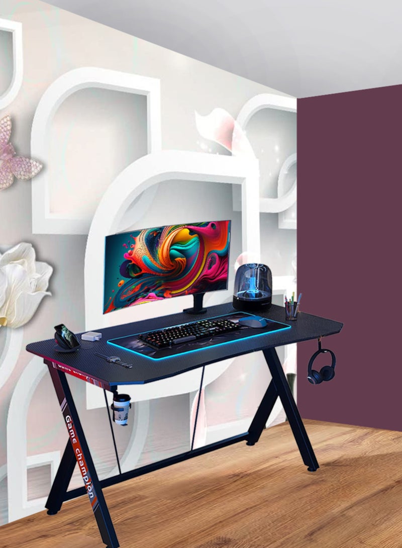 إكسبرت مكتب الألعاب للاعبين، فكرة هدية مثالية، مكتب الكمبيوتر، مكتب المنزل، مكتب العمل، سطح من الألياف الكربونية، طاولة الألعاب مع خطاف للسماعات وحامل للكأس.EI-205 - Image 5