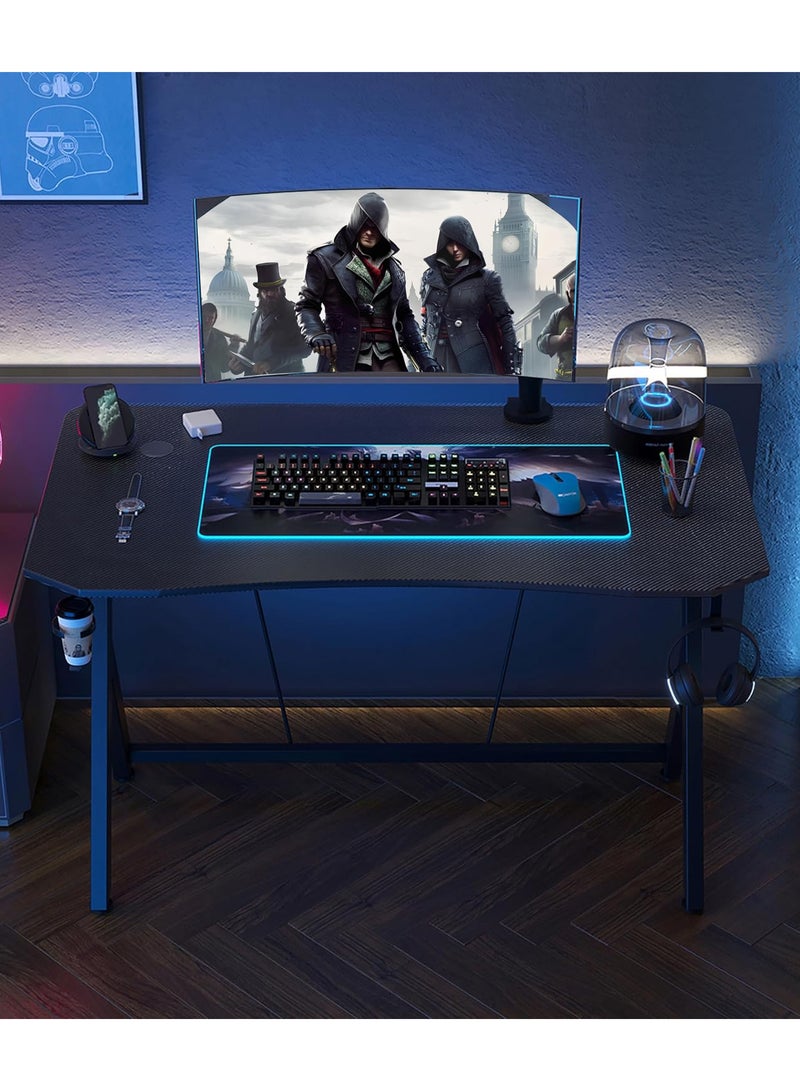 إكسبرت مكتب الألعاب للاعبين، فكرة هدية مثالية، مكتب الكمبيوتر، مكتب المنزل، مكتب العمل، سطح من الألياف الكربونية، طاولة الألعاب مع خطاف للسماعات وحامل للكأس.EI-205 - Image 3