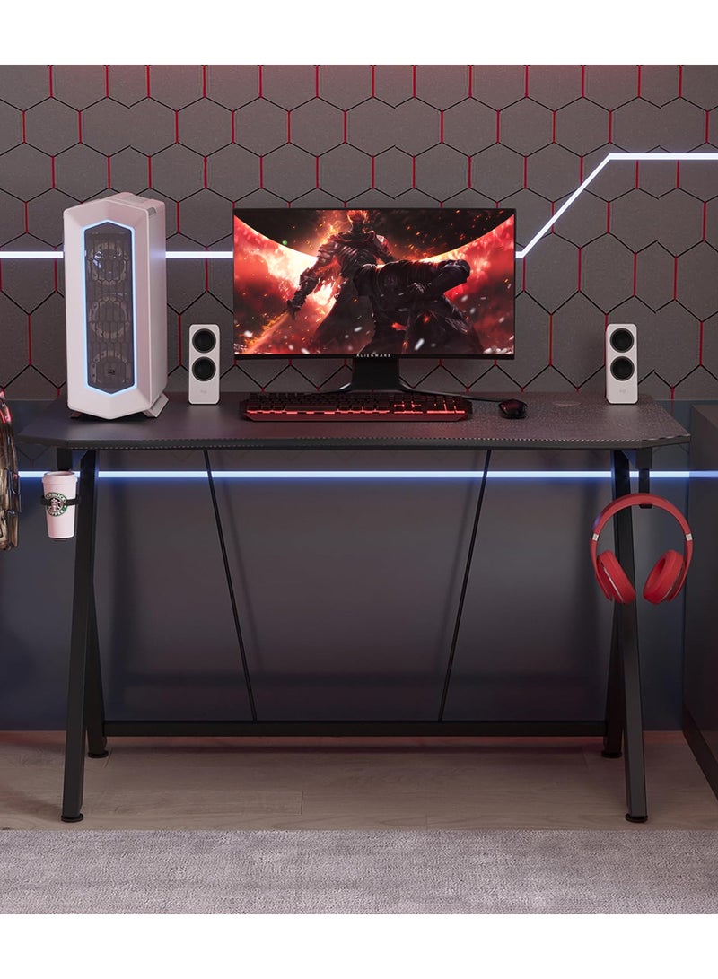 إكسبرت مكتب الألعاب للاعبين، فكرة هدية مثالية، مكتب الكمبيوتر، مكتب المنزل، مكتب العمل، سطح من الألياف الكربونية، طاولة الألعاب مع خطاف للسماعات وحامل للكأس.EI-205 - Image 2