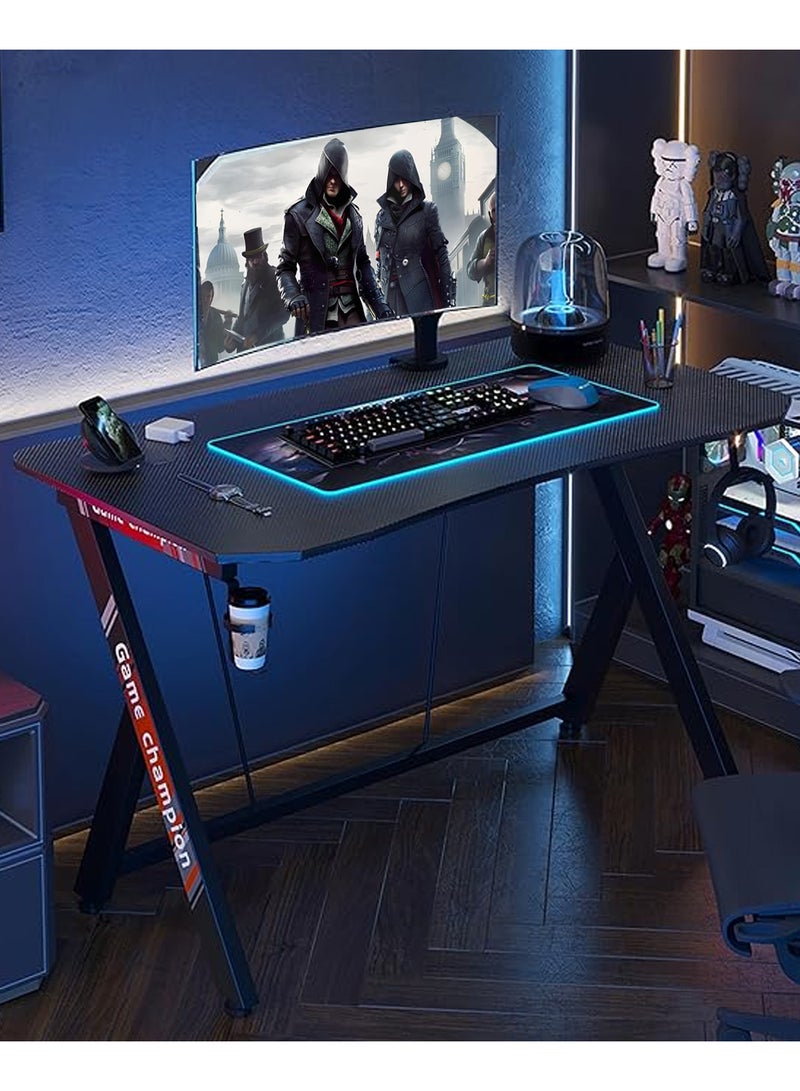 إكسبرت مكتب الألعاب للاعبين، فكرة هدية مثالية، مكتب الكمبيوتر، مكتب المنزل، مكتب العمل، سطح من الألياف الكربونية، طاولة الألعاب مع خطاف للسماعات وحامل للكأس.EI-205 - Image 1