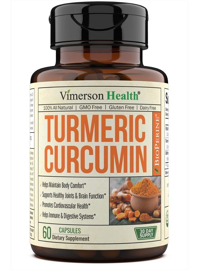 Vimerson Health Turmeric Curcumin & Black Pepper Extract. High Absorption Joint Support Supplement with Bioperine. 95% Curcuminoids. Antioxidant Turmeric Supplement for Inflammation Balance & Immune Support. 60 Caps - Image 1