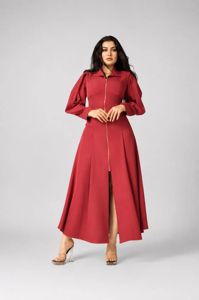 Opera Fashion Long Crepe Dress with Front Zip