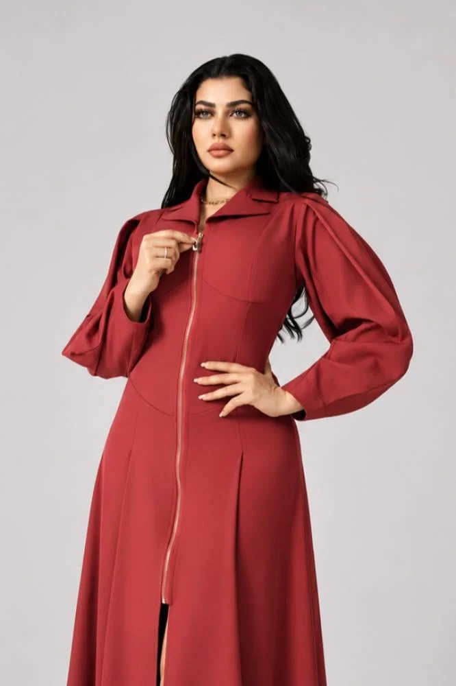 Opera Fashion Long Crepe Dress with Front Zip
