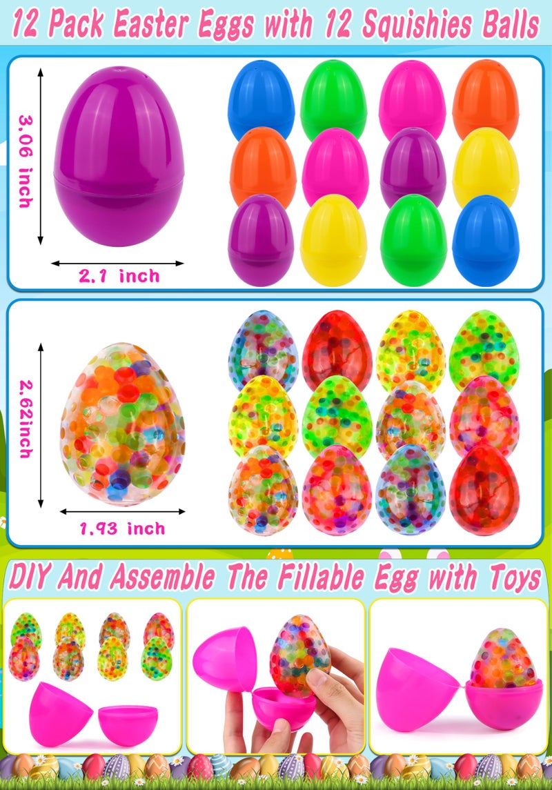 Grastfu 12 Pack Easter Eggs Fillers Light Up Fidget Stress Balls Easter Eggs Filled Toys Easter Basket Stuffers Glow In The Dark Egg Shaped Squishies Squeeze Ball for Kids Boys Girls Easter Hunt Party Favors - Image 2