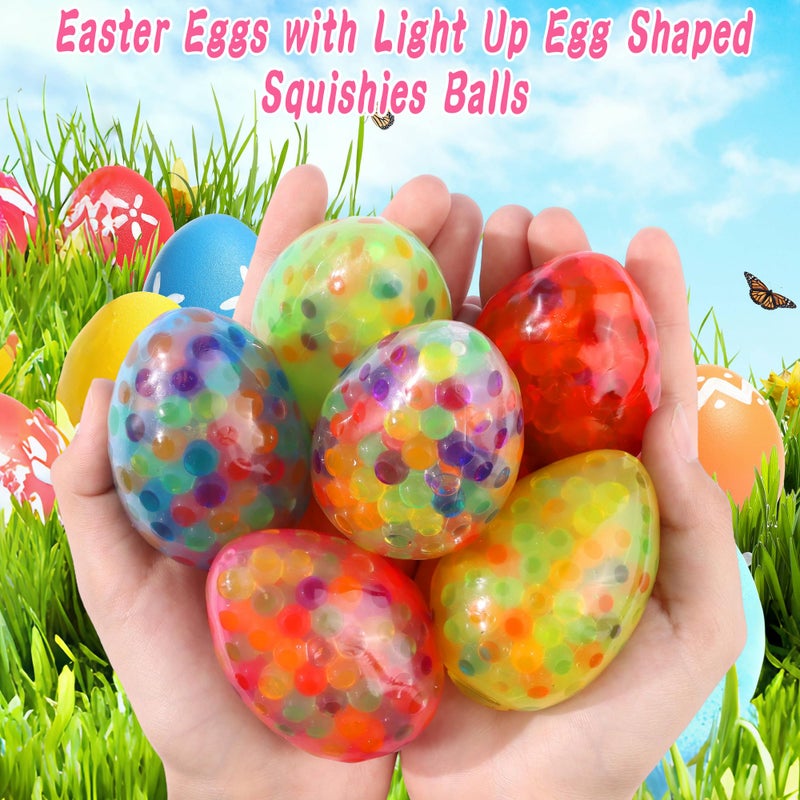 Grastfu 12 Pack Easter Eggs Fillers Light Up Fidget Stress Balls Easter Eggs Filled Toys Easter Basket Stuffers Glow In The Dark Egg Shaped Squishies Squeeze Ball for Kids Boys Girls Easter Hunt Party Favors - Image 5