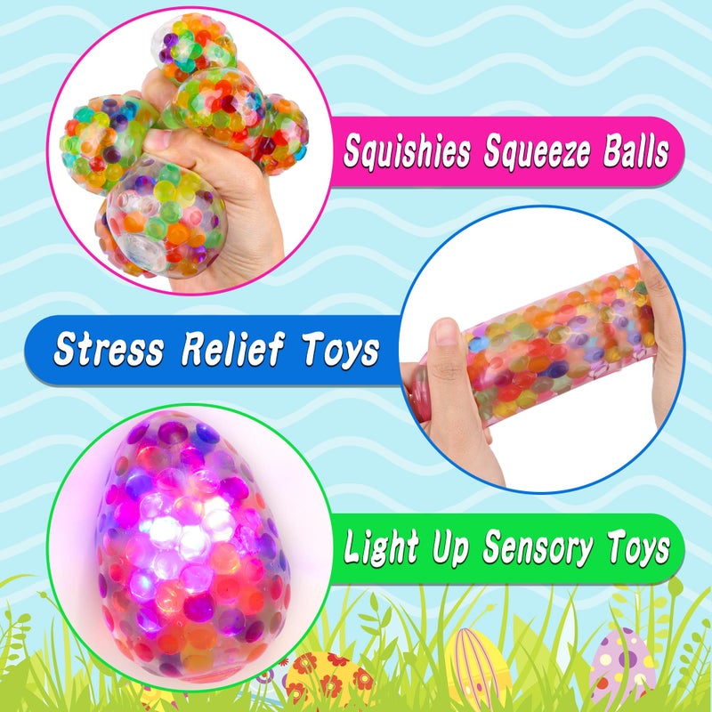 Grastfu 12 Pack Easter Eggs Fillers Light Up Fidget Stress Balls Easter Eggs Filled Toys Easter Basket Stuffers Glow In The Dark Egg Shaped Squishies Squeeze Ball for Kids Boys Girls Easter Hunt Party Favors - Image 3