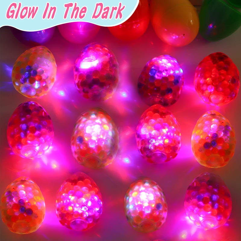 Grastfu 12 Pack Easter Eggs Fillers Light Up Fidget Stress Balls Easter Eggs Filled Toys Easter Basket Stuffers Glow In The Dark Egg Shaped Squishies Squeeze Ball for Kids Boys Girls Easter Hunt Party Favors - Image 4
