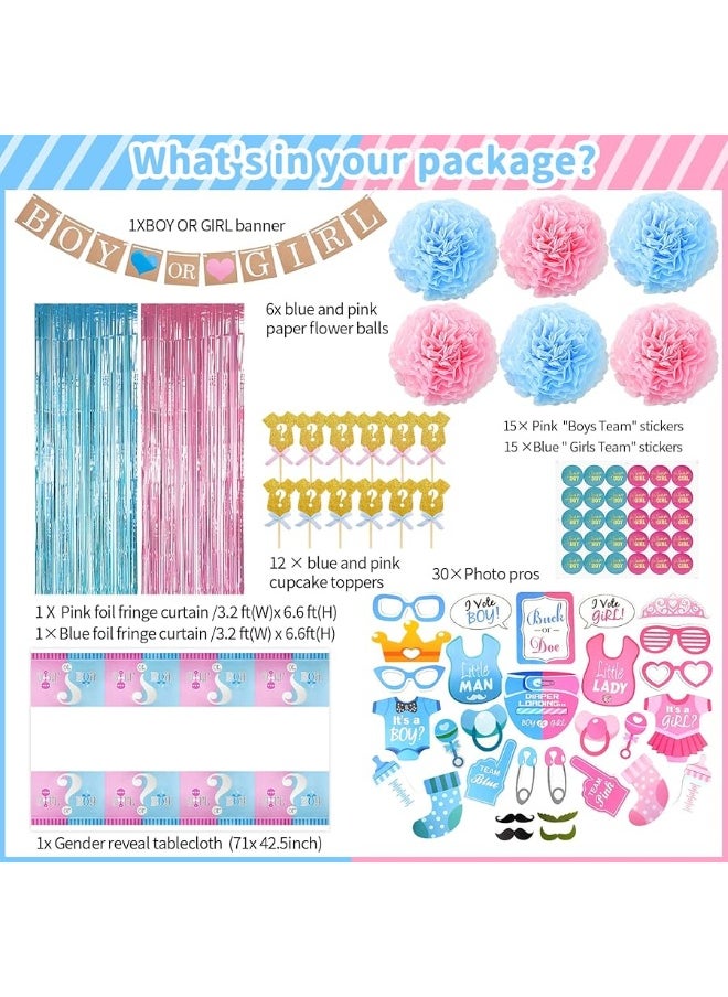 Bluegogo 124 Pcs Gender Reveal Decorations Kit, Gender Reveal Party Supplies with 36'' Gender Reveal Balloon Boy OR Girl Foil Balloon Paper Pompoms Tablecloth Photo Props for Gender Reveal Party Decorations  - Image 4