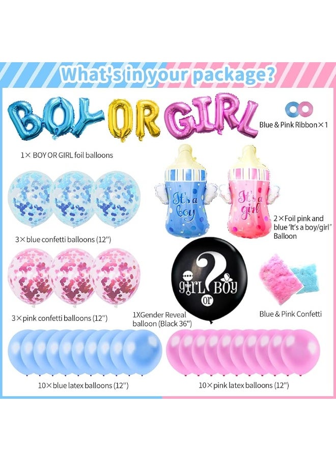 Bluegogo 124 Pcs Gender Reveal Decorations Kit, Gender Reveal Party Supplies with 36'' Gender Reveal Balloon Boy OR Girl Foil Balloon Paper Pompoms Tablecloth Photo Props for Gender Reveal Party Decorations  - Image 2