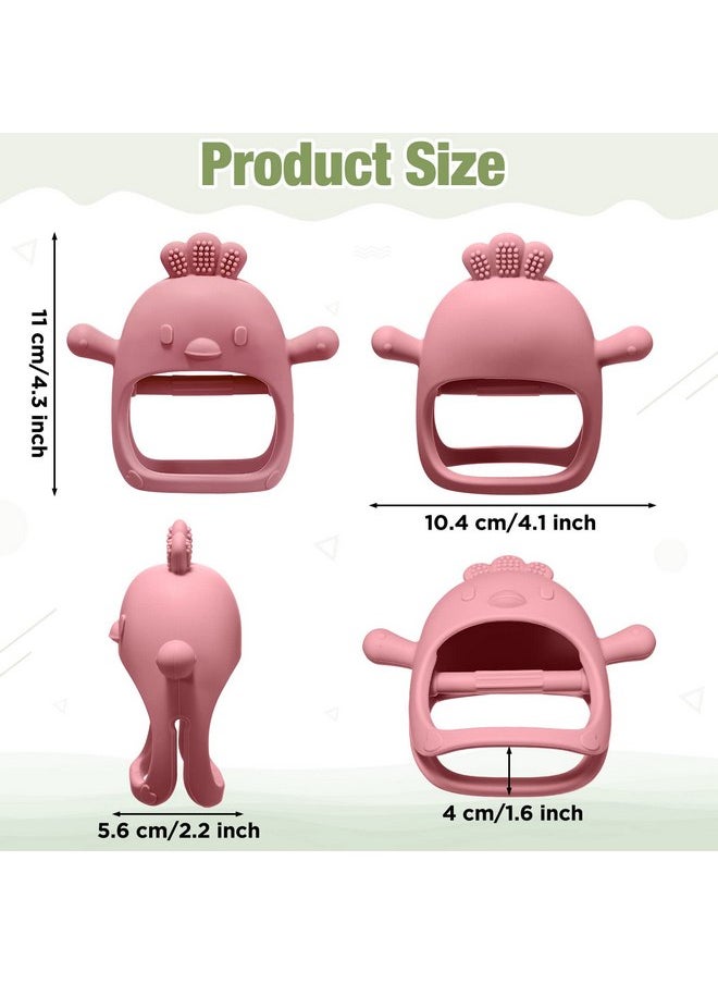 Chumia 3 Pack Baby Teether Teething Toys for Babies 0-6 Months Baby Teething Toy Silicone Anti Dropping Infant Hand Teether Pacifiers Wrist Hand Chew Toys for Sucking Needs (Olive Green, Red, Yellow, Chick)  - Image 2
