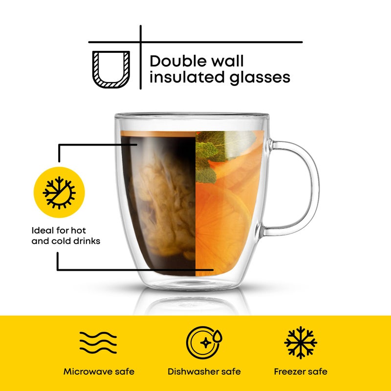 JoyJolt Savor Double Wall Insulated Glasses - Coffee Mugs (Set of 2) - 13.5-Ounces - Image 2