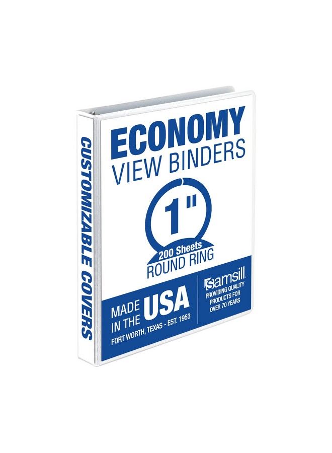 Samsill Economy 1 Inch 3 Ring Binder Made In The Usa Round Ring Binder Customizable Clear View Cover White (18537)  - Image 2