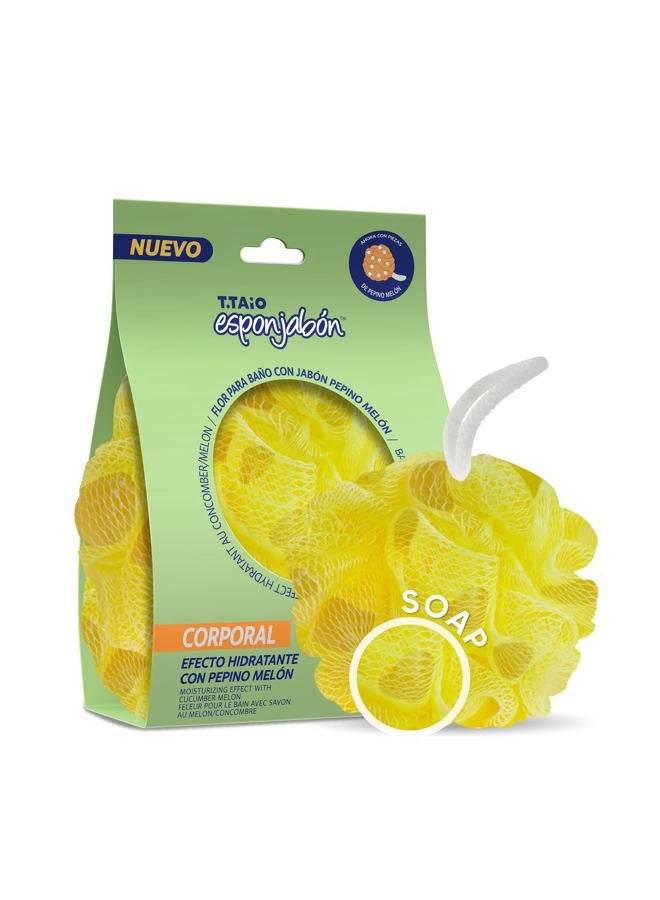 T. Taio T.Taio Esponjabon Shower Bath Puff Soap Sponge - Loofah Luffa Loufa Body Wash Ball - Mesh Pouf Scrubber for Full Cleanse Lather Skin Care - Beauty Bathroom Accessories - Cucumber & Melon Soap - Image 1