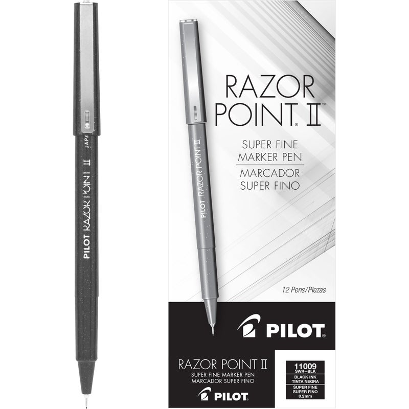 PILOT Razor Point II Fine Line Marker Stick Pens, Point (0.2mm) Black Ink, 12-Pack (11009) - Image 1