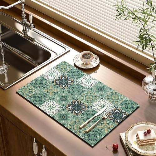 Home-Cloud HomeCloud Dish Drying Mat for Kitchen Counter Hide Stain Super Absorbent, Non-Slip, Heat-Resistant, Great for Dishes,Rack Pad, Kitchen Counter, Coffee Maker, Coffee Item (Green_Multi, 40x50cm) - Image 1
