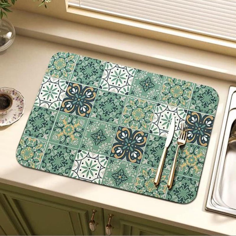 Home-Cloud HomeCloud Dish Drying Mat for Kitchen Counter Hide Stain Super Absorbent, Non-Slip, Heat-Resistant, Great for Dishes,Rack Pad, Kitchen Counter, Coffee Maker, Coffee Item (Green_Multi, 40x50cm) - Image 2