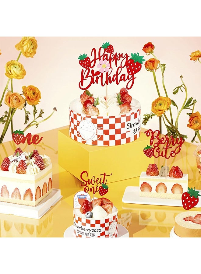 13 Pcs Strawberry Happy Birthday Cake Topper Strawberry Decorations Sweet Fruit Theme Berry 1st Birthday Cake Topper Strawberry Cupcake Toppers for Baby Shower Strawberry 1st Birthday - Image 4