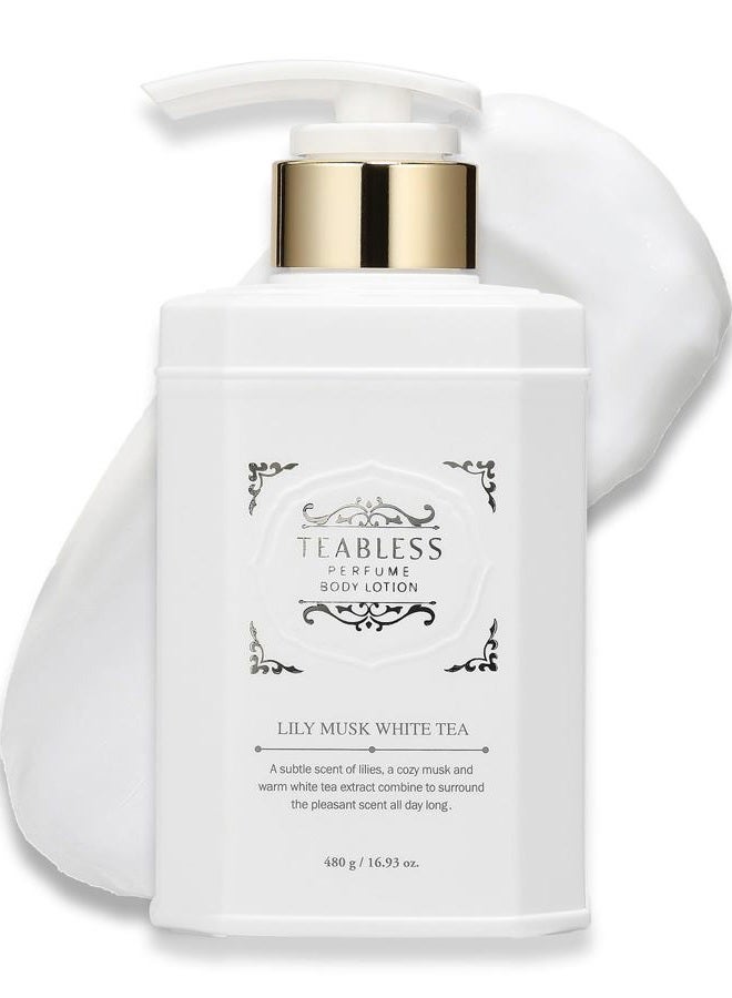 TEABLESS Lily Musk White Tea Perfume Body Lotion – 480g – Floral Musk Scent, Lightweight Non-Greasy Moisturizer for Dry & Sensitive Skin – Vegan & Low-Irritation - Image 1